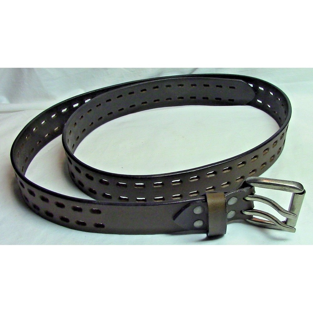 Men's Genuine Leather Jeans Belt Brown 2-Hole Heavy Duty Silver Buckle 44/46